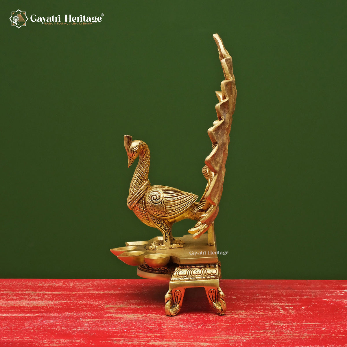 Brass Peacock Diya – Elegant Traditional Lighting Décor | Gayatri Heritage