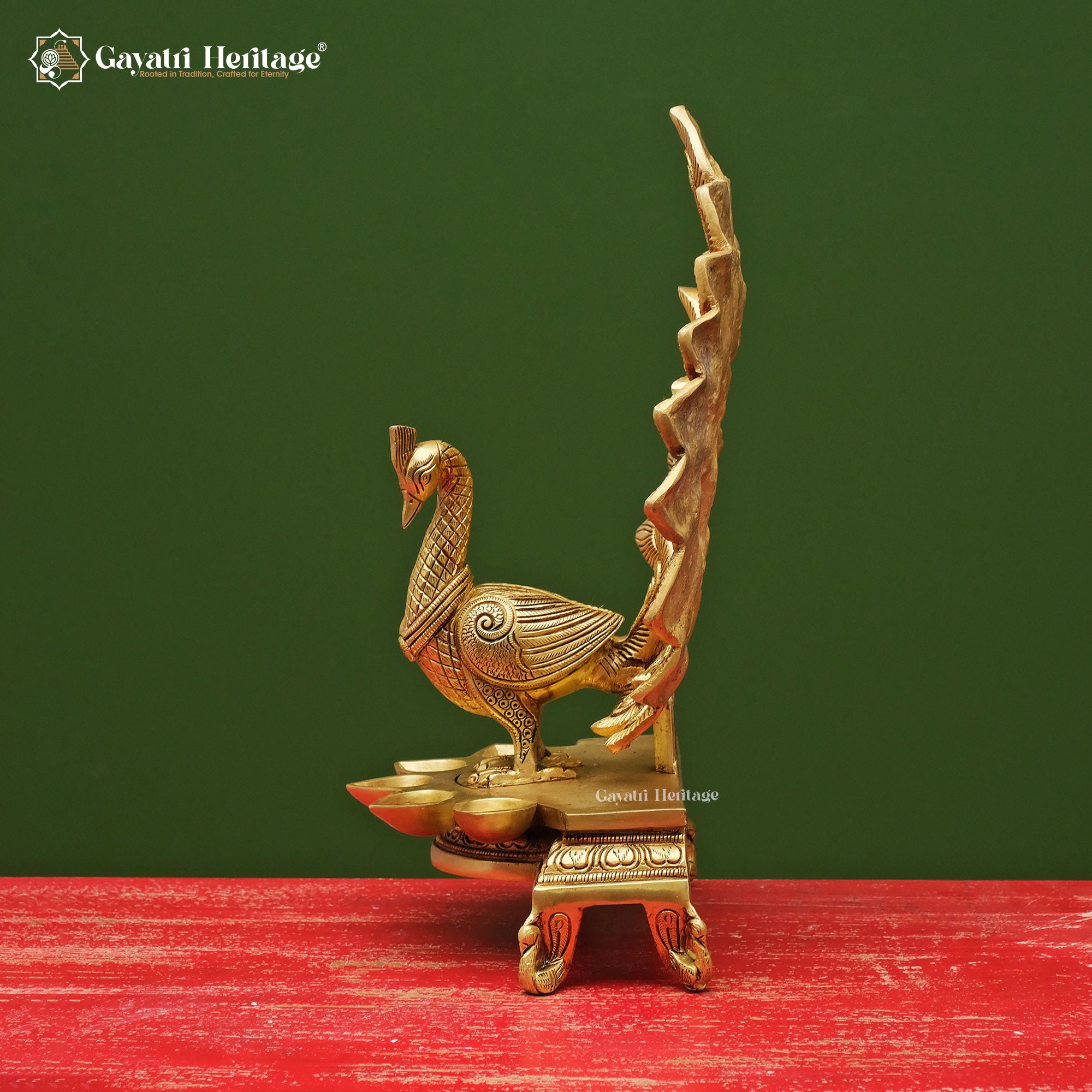 Brass Peacock Diya – Elegant Traditional Lighting Décor | Gayatri Heritage