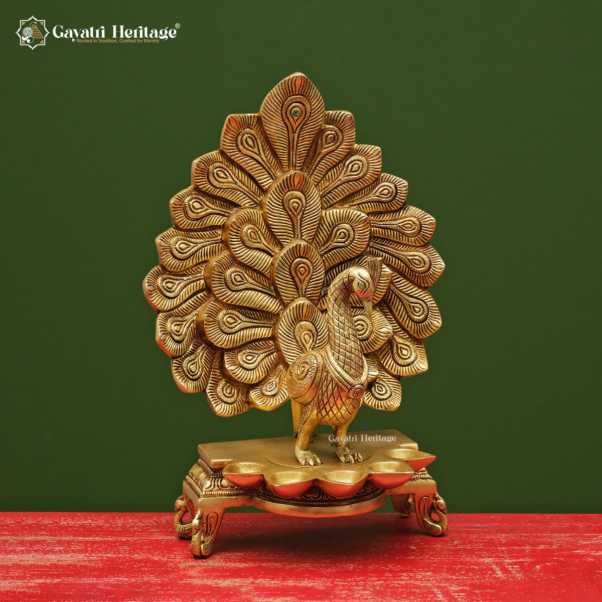 Brass Peacock Diya – Elegant Traditional Lighting Décor | Gayatri Heritage
