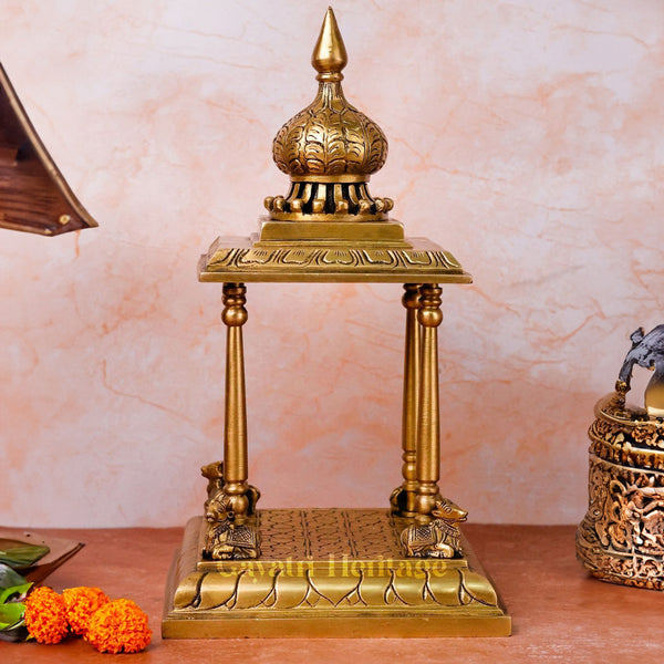 Brass Handmade Temple in Gold, Silver, & Brown – Divine Sanctuary | Gayatri Heritage