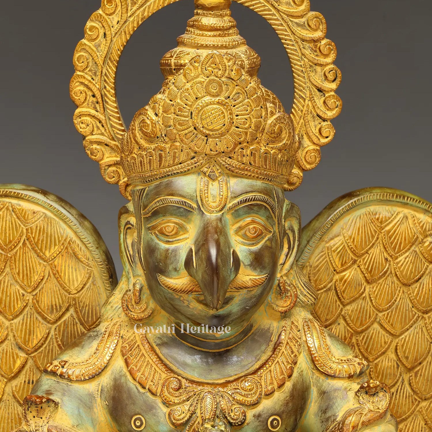 Brass Garuda in Namaskar Sitting Position – Superfine Chola Finish | Gayatri Heritage