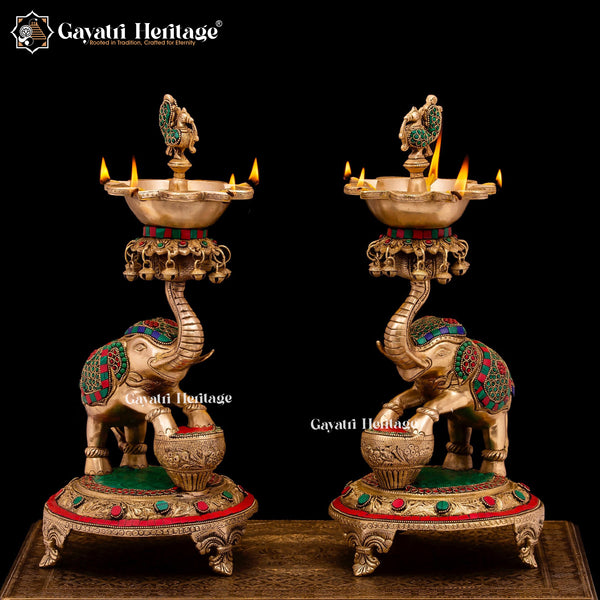 Brass Elephant Deepam/Lamp – Strength & Divine Light Symbol | Gayatri Heritage