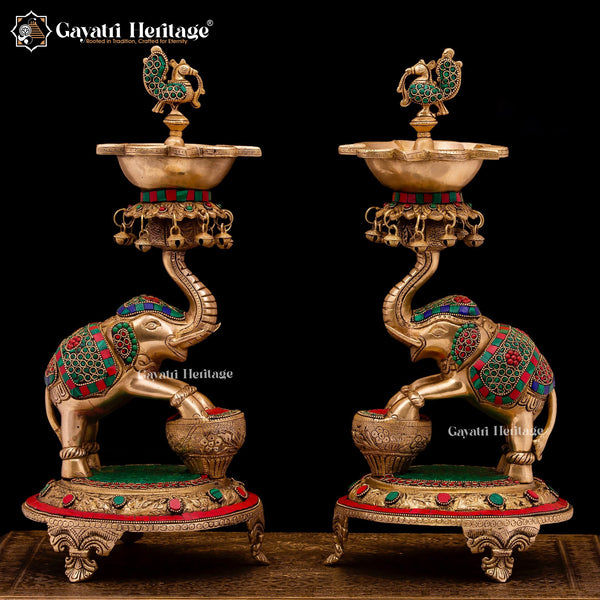 Brass Elephant Deepam/Lamp – Strength & Divine Light Symbol | Gayatri Heritage