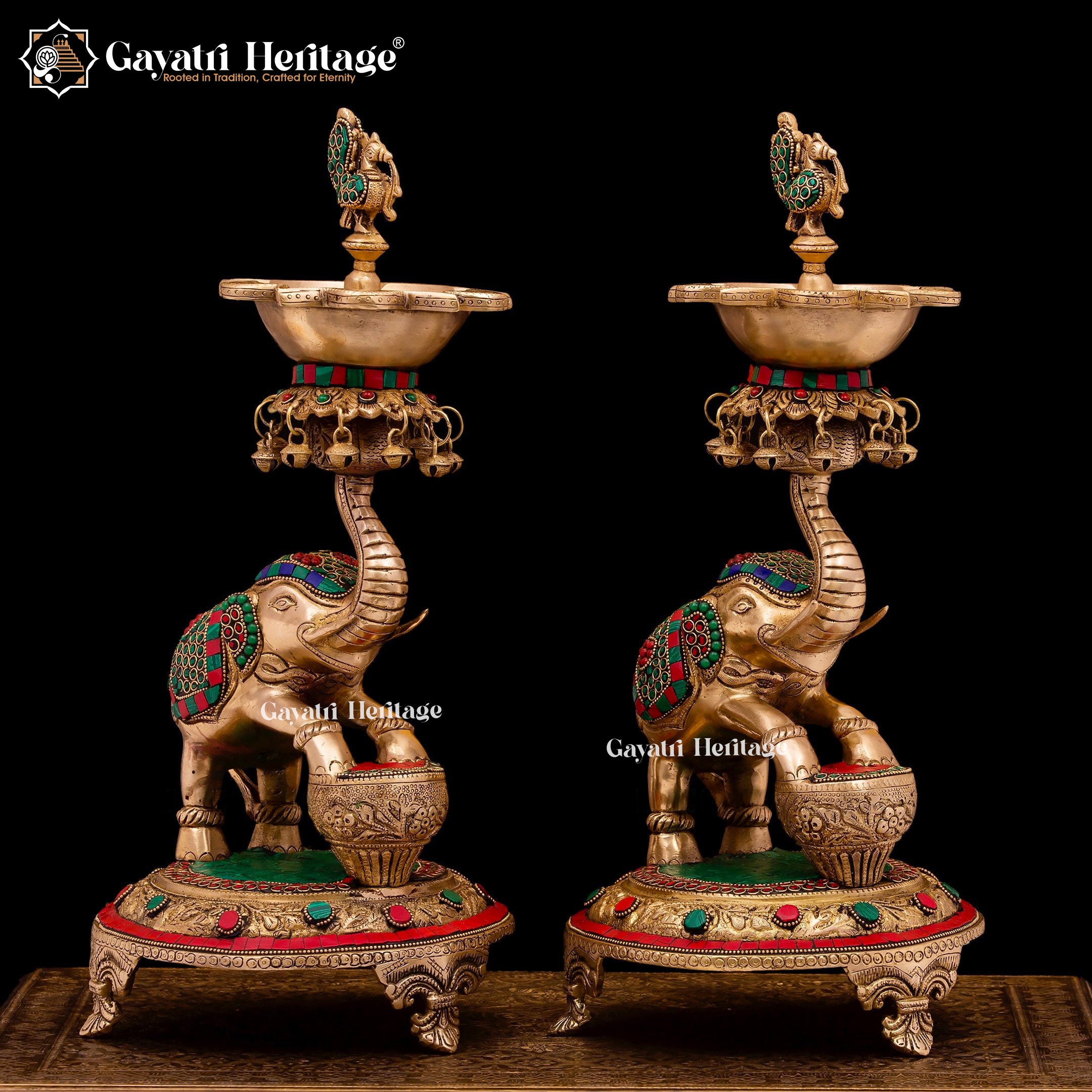 Brass Elephant Deepam/Lamp – Strength & Divine Light Symbol | Gayatri Heritage