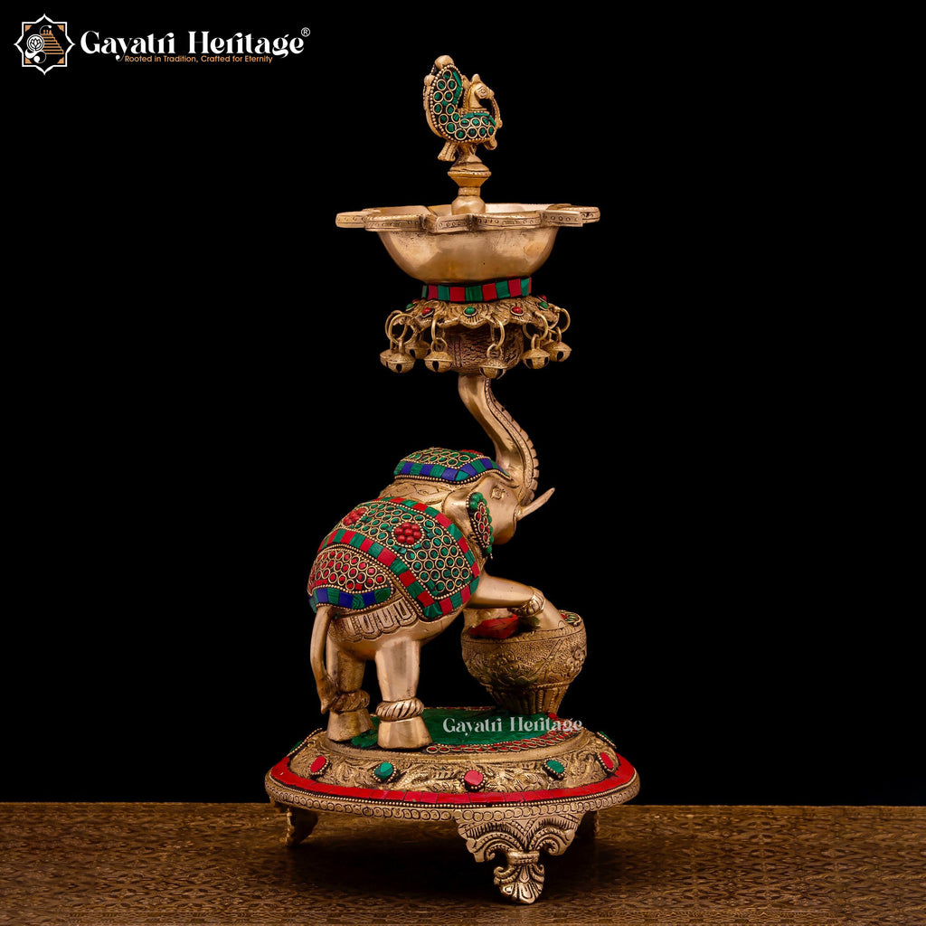 Brass Elephant Deepam/Lamp – Strength & Divine Light Symbol | Gayatri Heritage