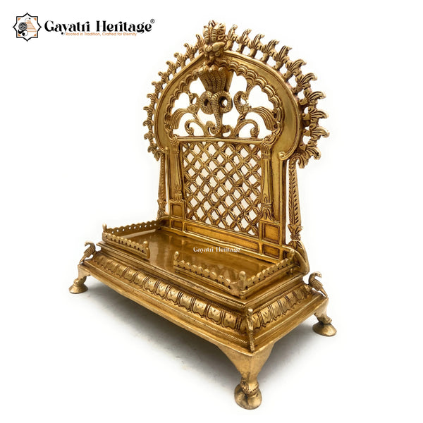 Brass Shinghasan With Prabhavali For Temple Decor – Majestic Throne for Worship | Gayatri Heritage