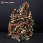 Brass Saraswati Idol with Stone Work – Divine Wisdom Statue | Gayatri Heritage