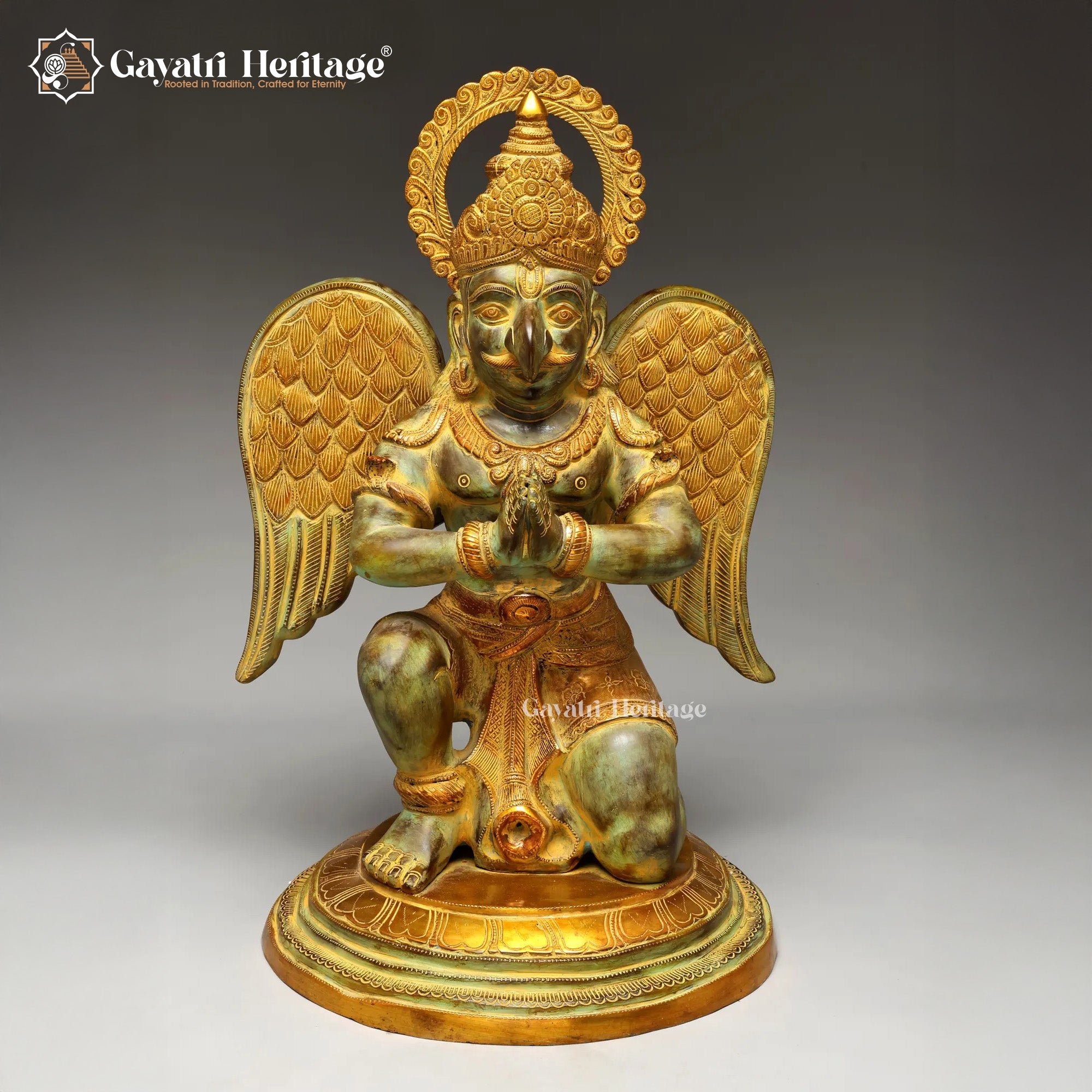 Brass Garuda in Namaskar Sitting Position – Superfine Chola Finish | Gayatri Heritage