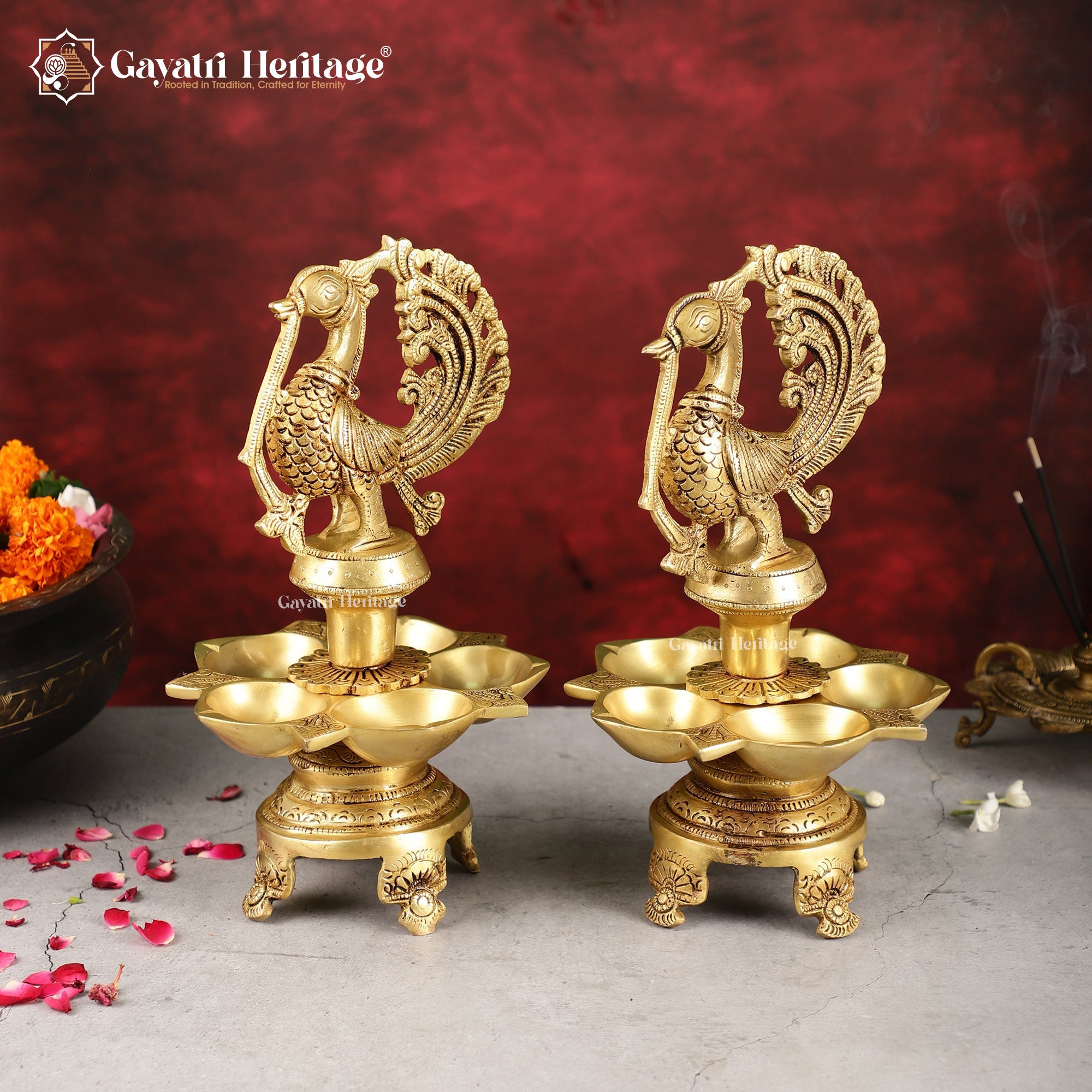 Brass Sparrow Diya – Artistic Oil Lamp Décor | Gayatri Heritage