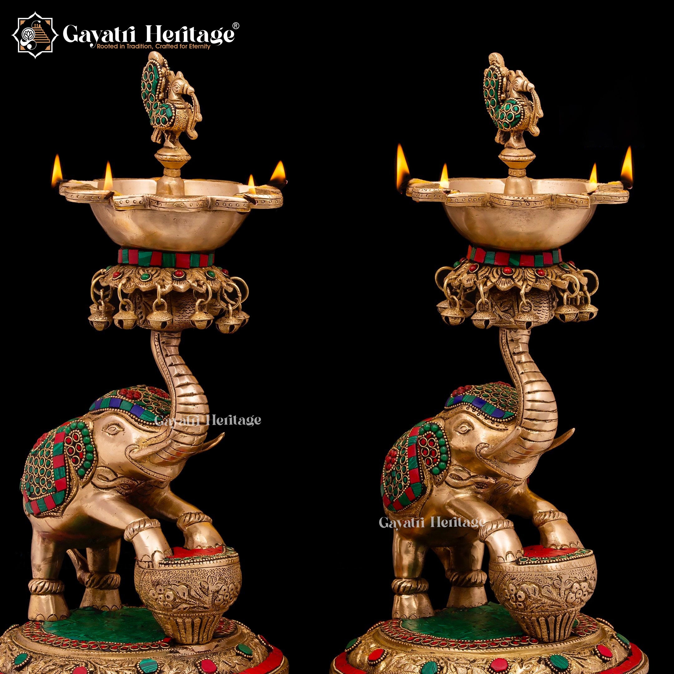 Brass Elephant Deepam/Lamp – Strength & Divine Light Symbol | Gayatri Heritage