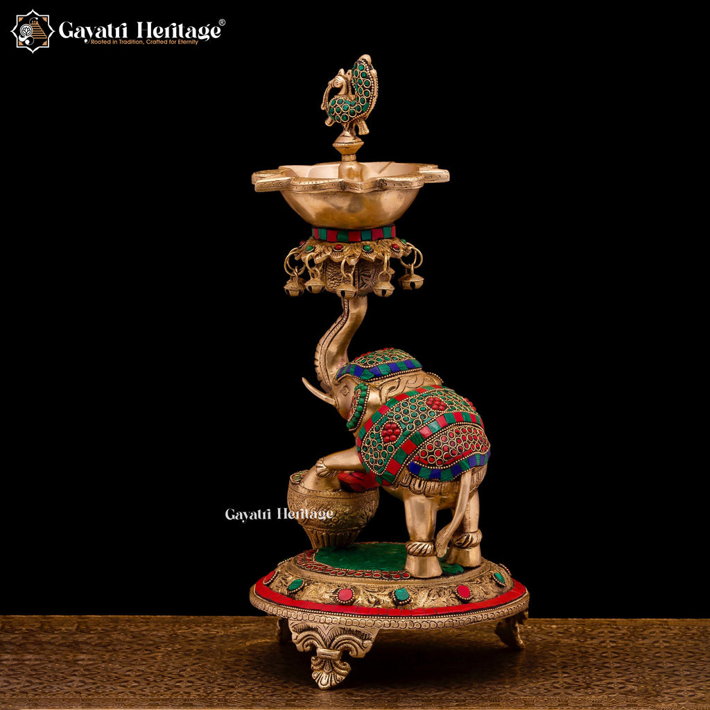 Brass Elephant Deepam/Lamp – Strength & Divine Light Symbol | Gayatri Heritage