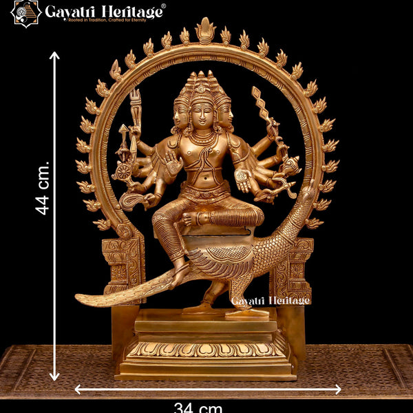 Brass Six Face Murugan Statue / Kartikeya Statue – Majestic Spiritual Sculpture | Gayatri Heritage