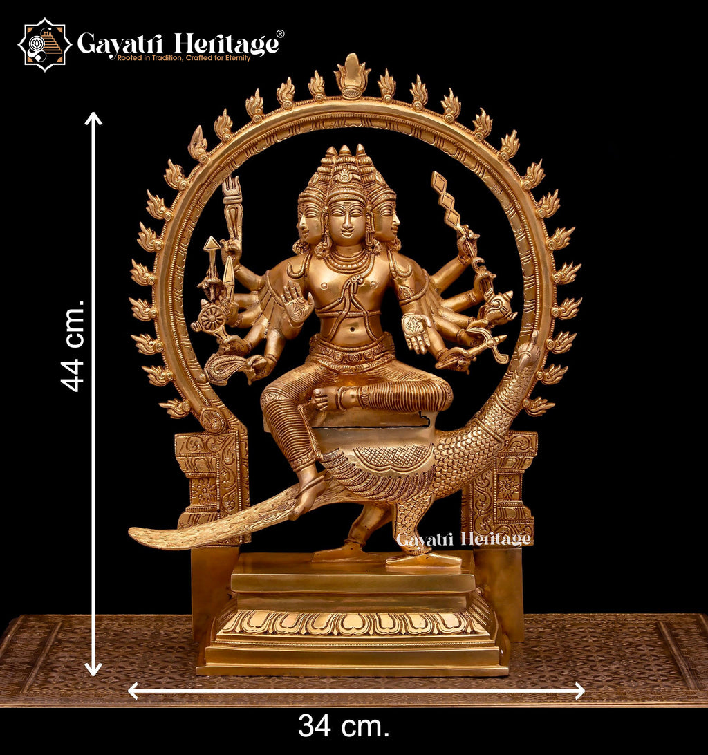 Brass Six Face Murugan Statue / Kartikeya Statue – Majestic Spiritual Sculpture | Gayatri Heritage
