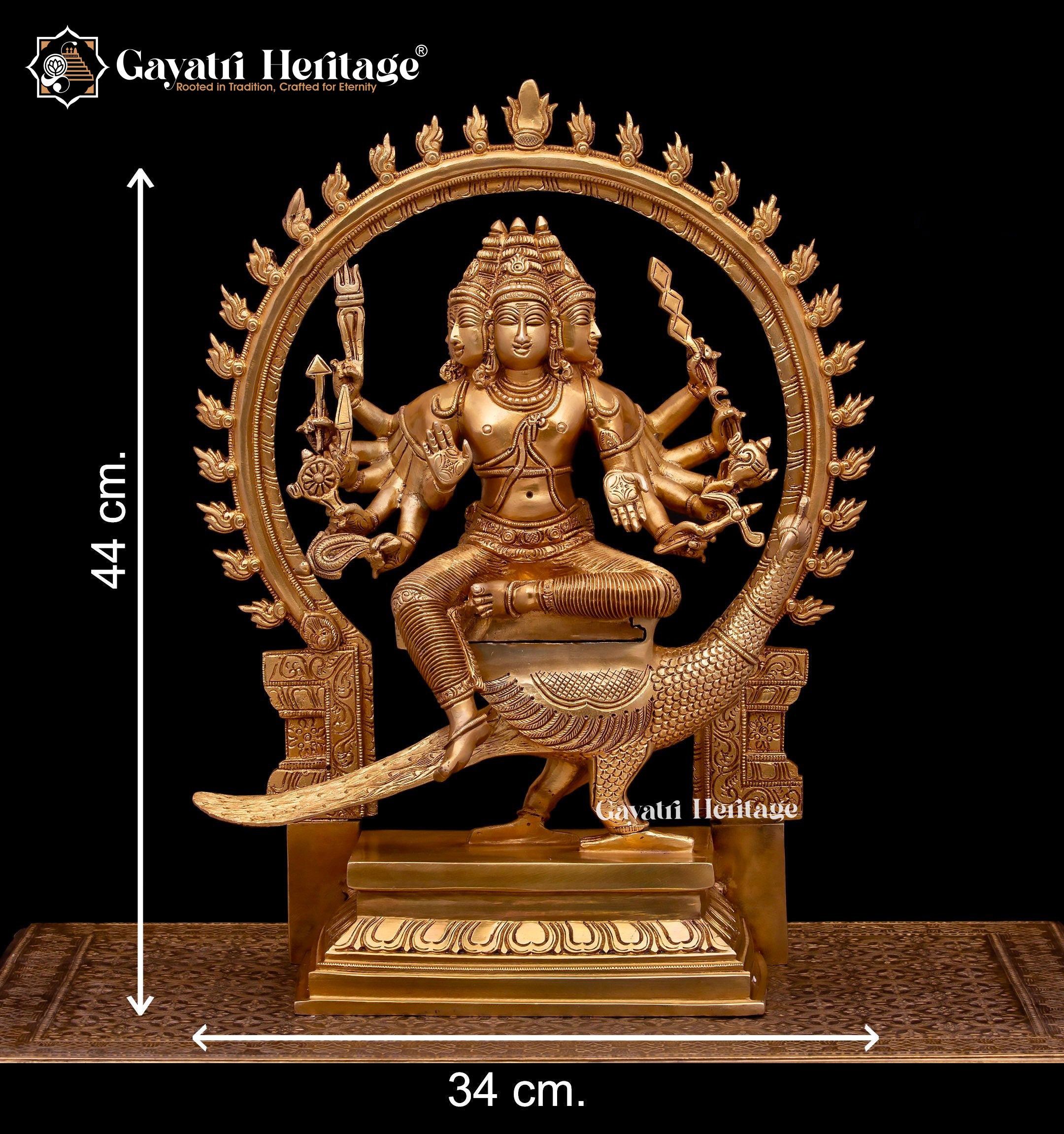 Brass Six Face Murugan Statue / Kartikeya Statue – Majestic Spiritual Sculpture | Gayatri Heritage
