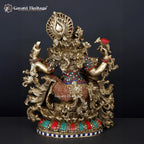 Brass Saraswati Idol with Stone Work – Divine Wisdom Statue | Gayatri Heritage