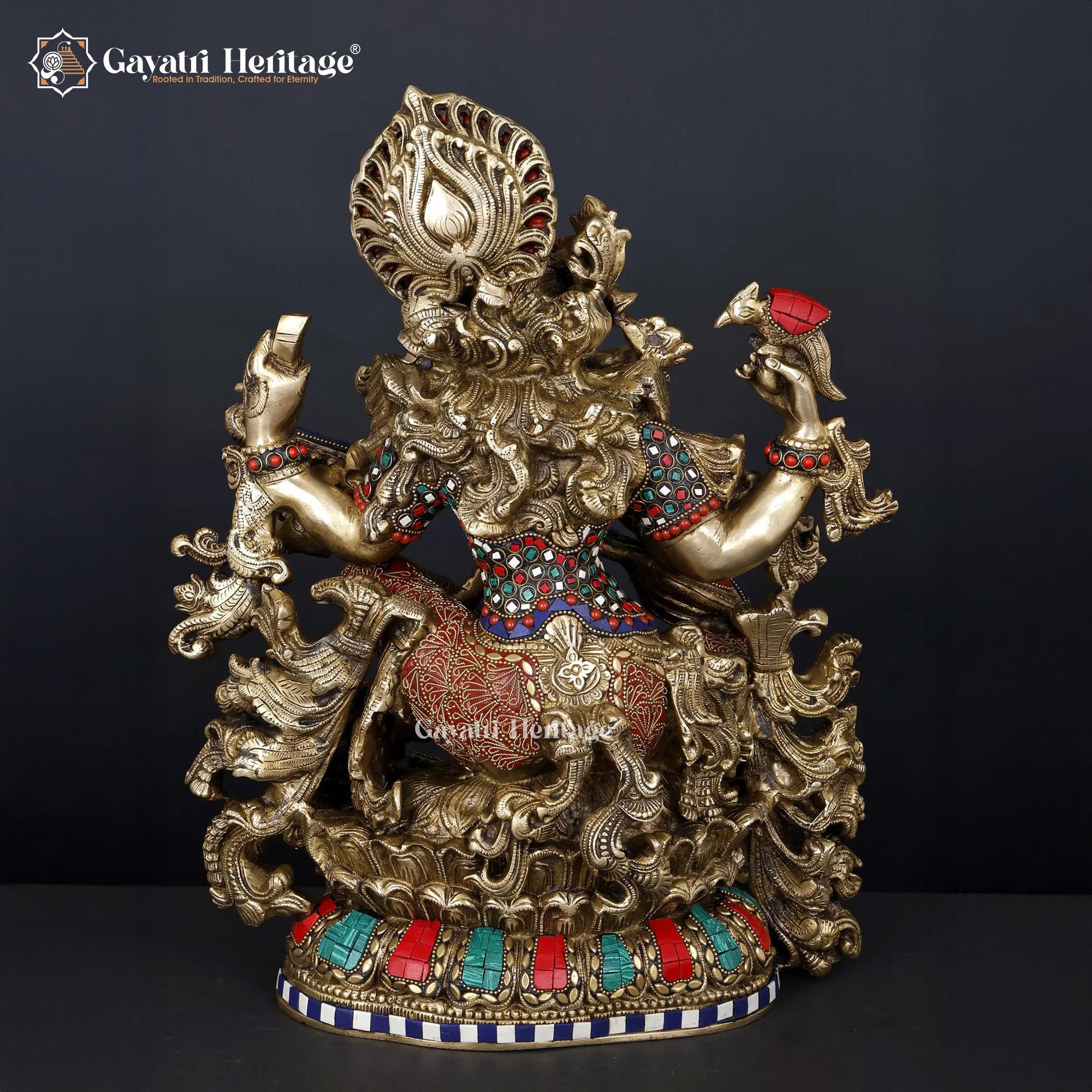 Brass Saraswati Idol with Stone Work – Divine Wisdom Statue | Gayatri Heritage