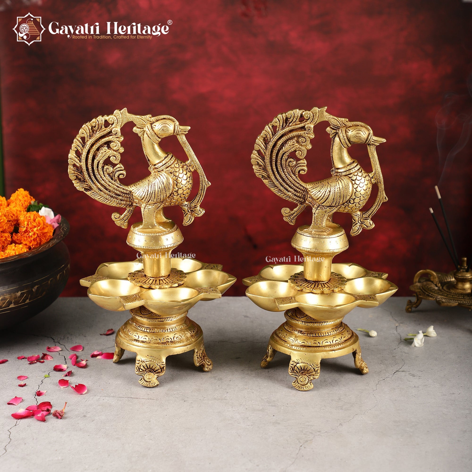 Brass Sparrow Diya – Artistic Oil Lamp Décor | Gayatri Heritage