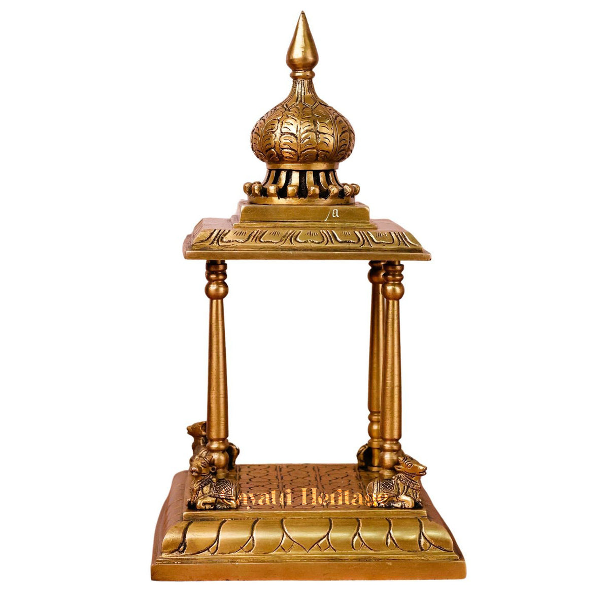 Brass Handmade Temple in Gold, Silver, & Brown – Divine Sanctuary | Gayatri Heritage