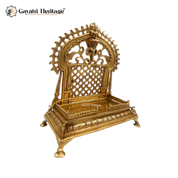 Brass Shinghasan With Prabhavali For Temple Decor – Majestic Throne for Worship | Gayatri Heritage