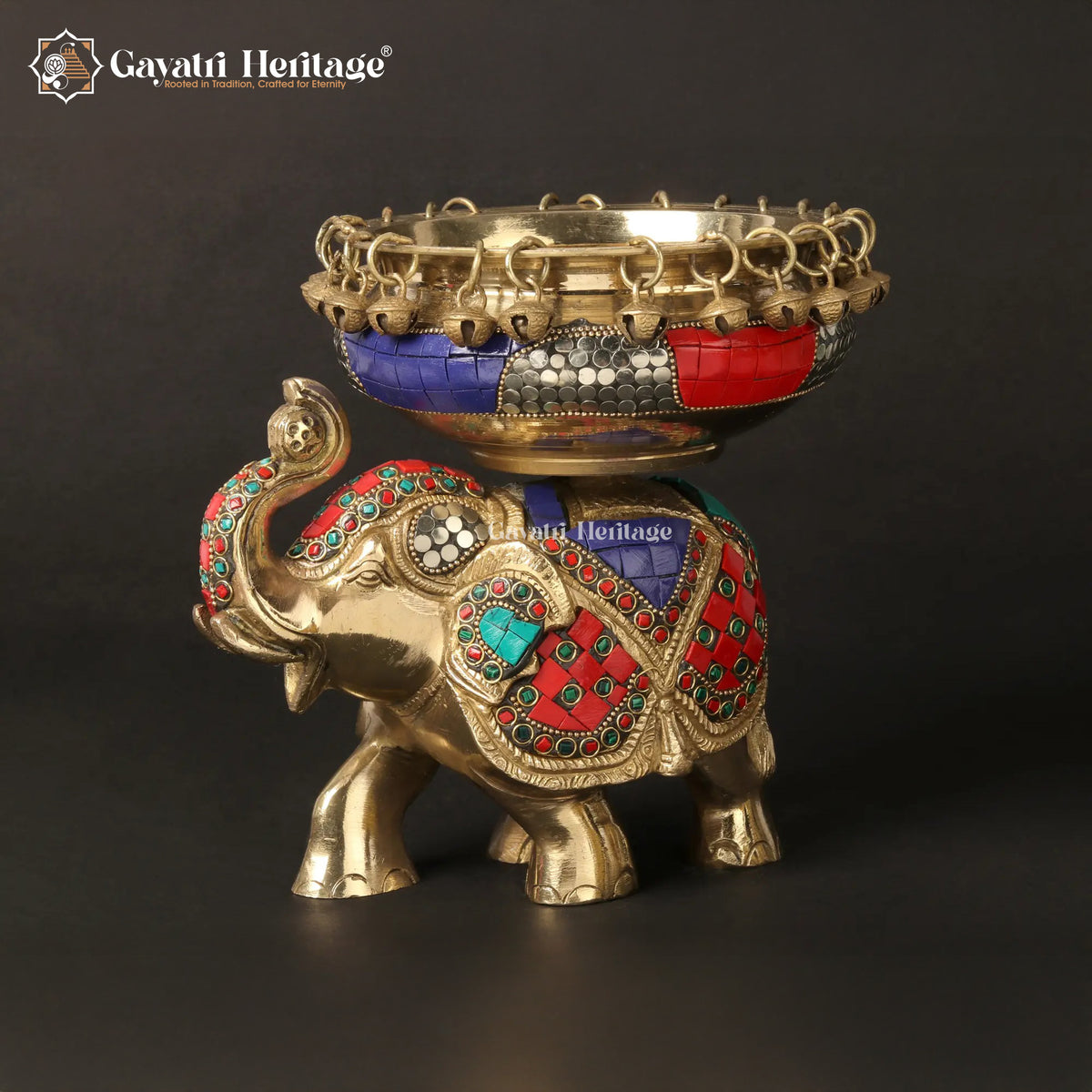 Brass Elephant with Urli in Stone Work – Royal Decor | Gayatri Heritage