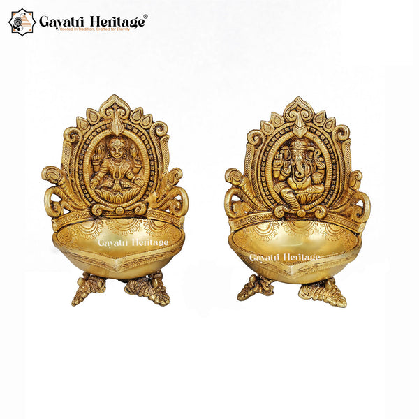 Brass Ganesh & Laxmi Diya Lamp (Pair) – Light of Prosperity | Gayatri Heritage