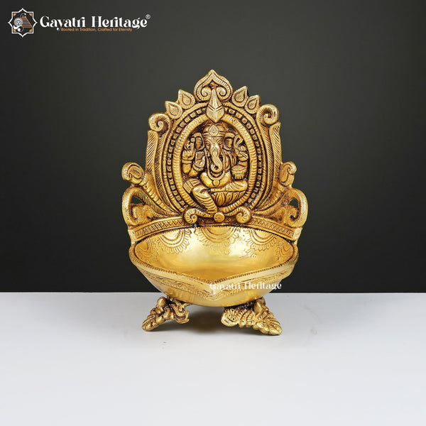 Brass Ganesh & Laxmi Diya Lamp (Pair) – Light of Prosperity | Gayatri Heritage