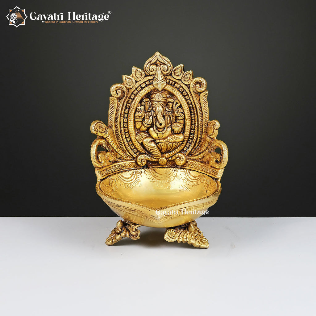 Brass Ganesh & Laxmi Diya Lamp (Pair) – Light of Prosperity | Gayatri Heritage