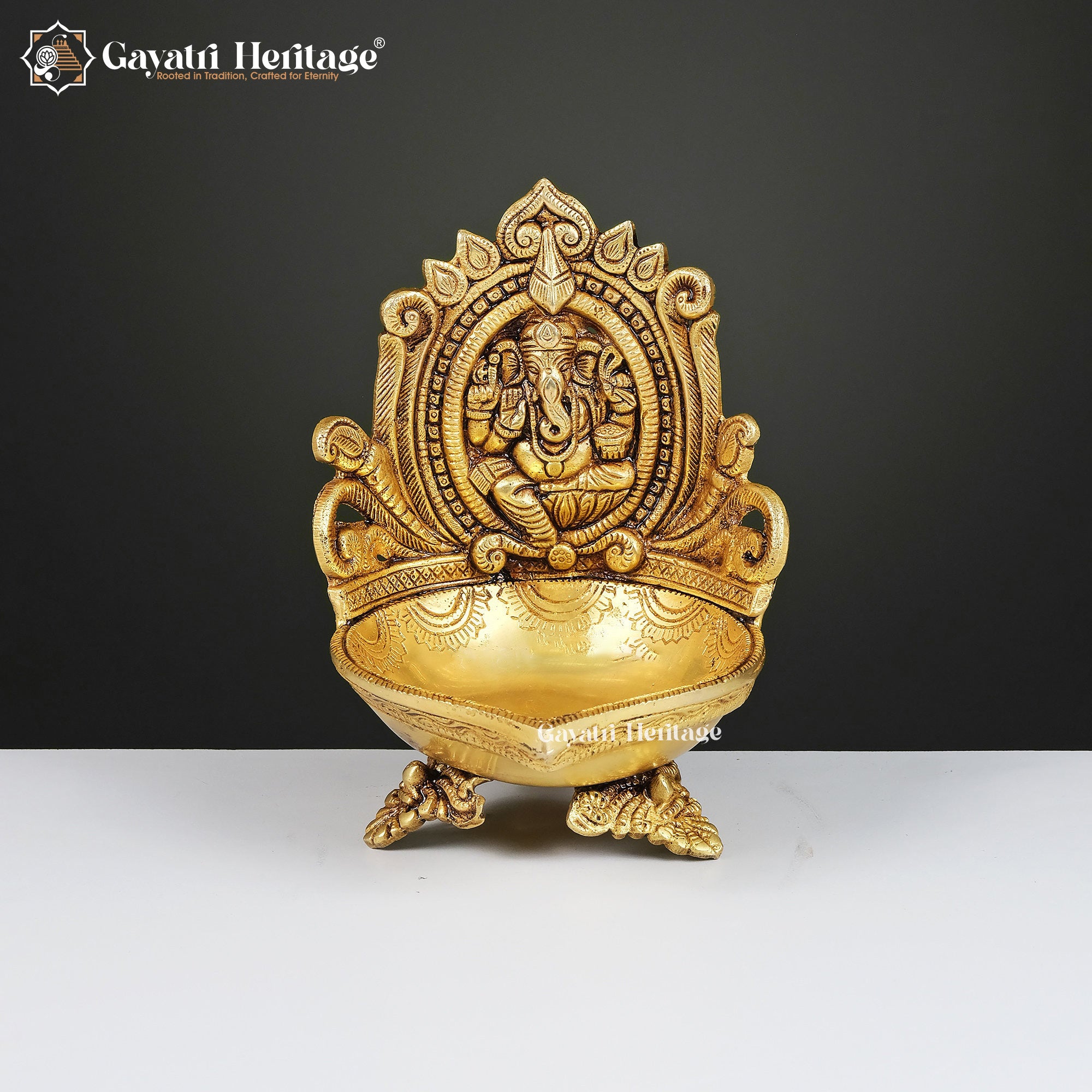 Brass Ganesh & Laxmi Diya Lamp (Pair) – Light of Prosperity | Gayatri Heritage