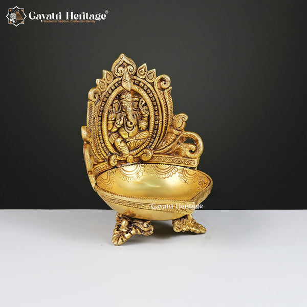 Brass Ganesh & Laxmi Diya Lamp (Pair) – Light of Prosperity | Gayatri Heritage