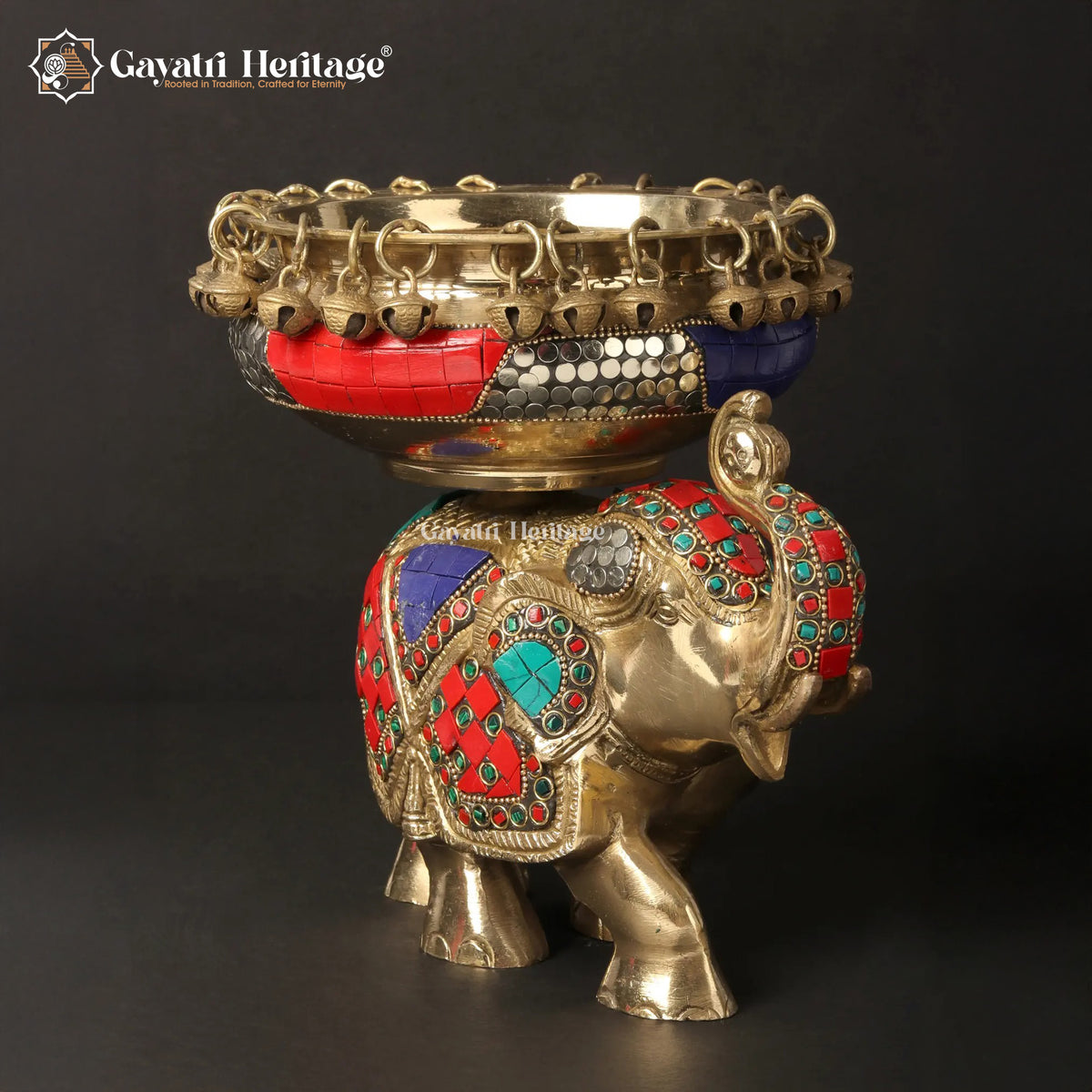 Brass Elephant with Urli in Stone Work – Royal Decor | Gayatri Heritage