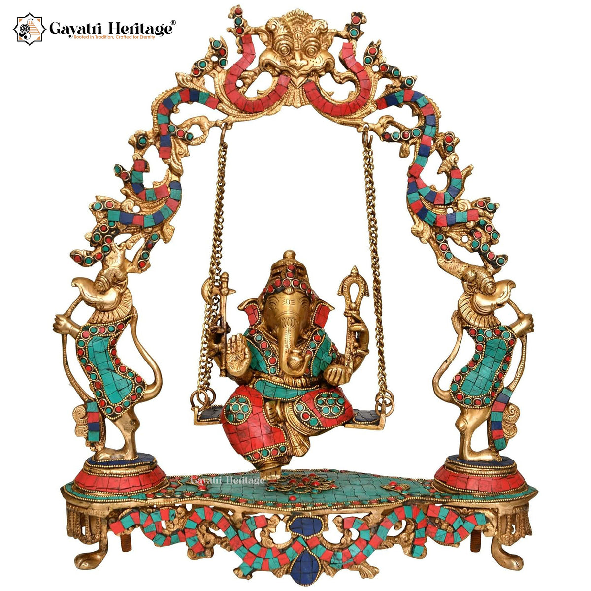 Brass Ganesh Jhula with Stone Work – Sacred Ganesha Swing | Gayatri Heritage