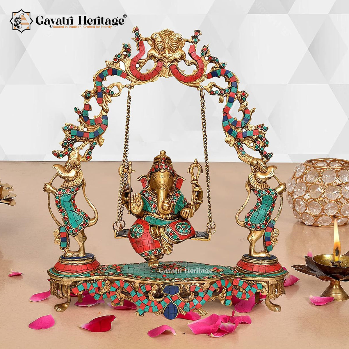 Brass Ganesh Jhula with Stone Work – Sacred Ganesha Swing | Gayatri Heritage