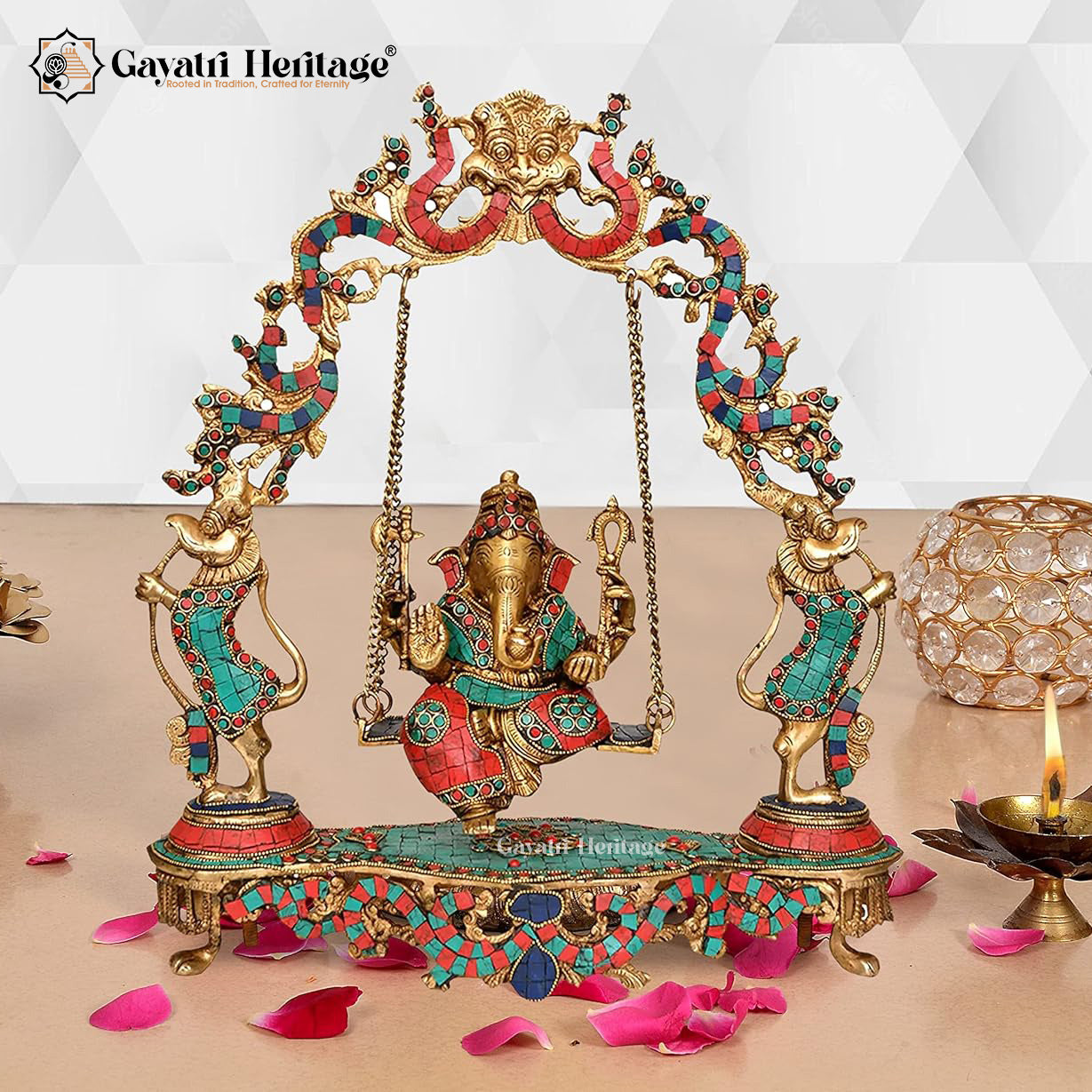 Brass Ganesh Jhula with Stone Work – Sacred Ganesha Swing | Gayatri Heritage