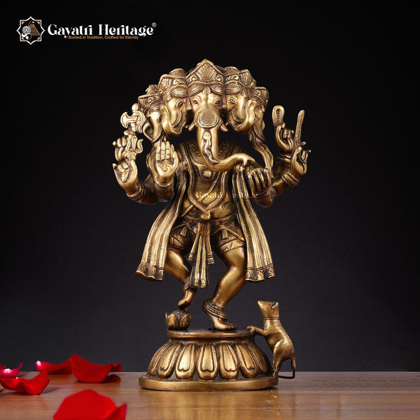 Brass Panchmukhi Ganesha – Antique Finish Charm | Gayatri Heritage