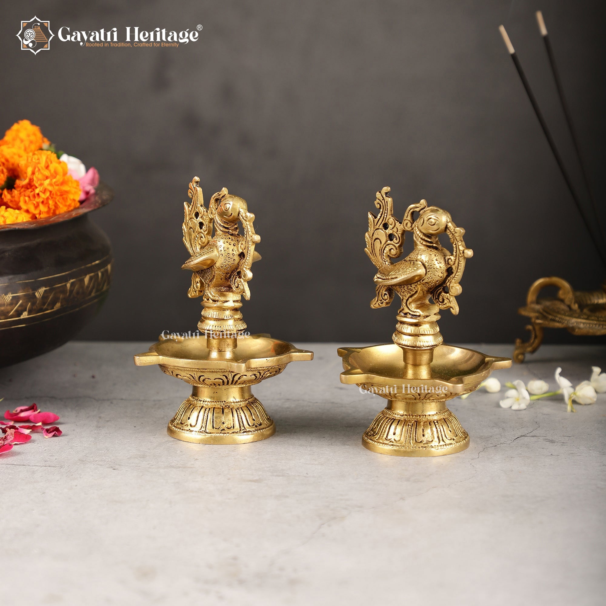 Brass Sparrow Design Diya – Unique Artistic Décor | Gayatri Heritage