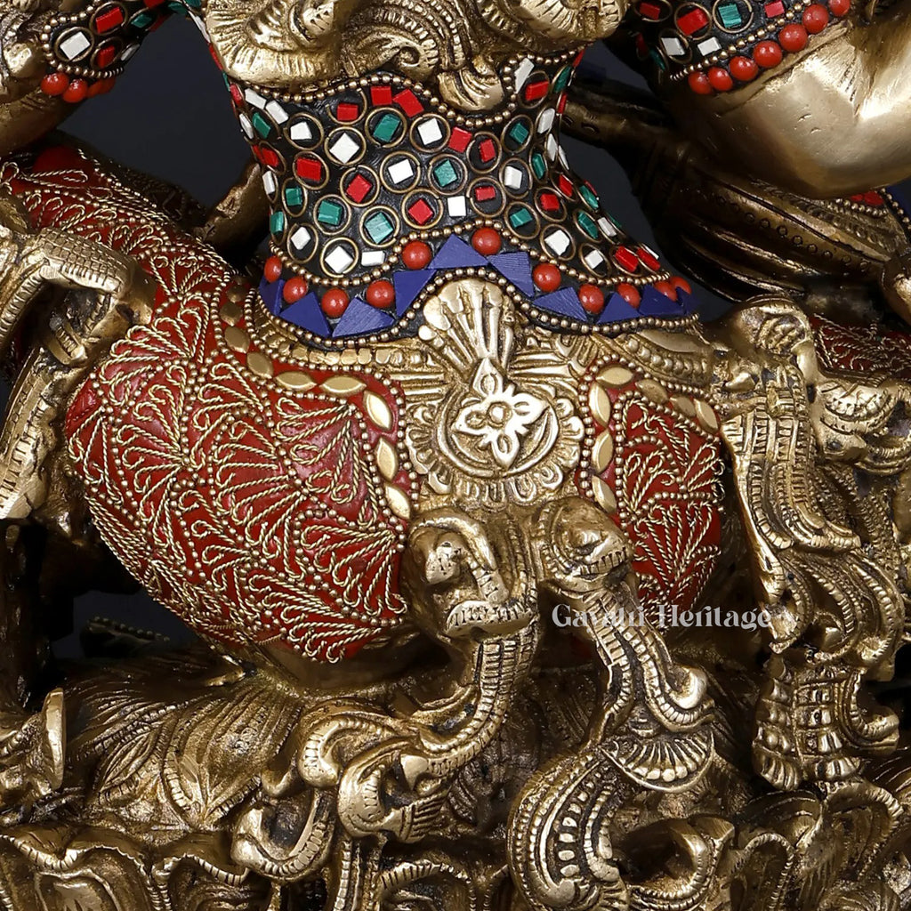Brass Saraswati Idol with Stone Work – Divine Wisdom Statue | Gayatri Heritage