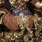 Brass Saraswati Idol with Stone Work – Divine Wisdom Statue | Gayatri Heritage