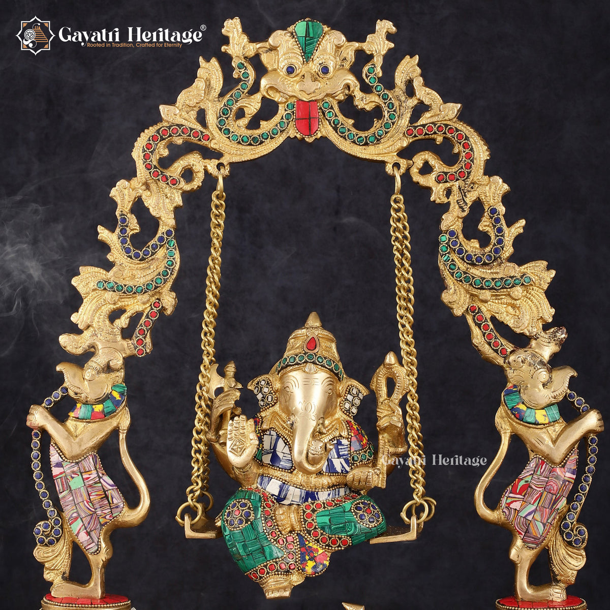 Brass Vinayagar Jhula – Handcrafted Stonework Swing for Puja