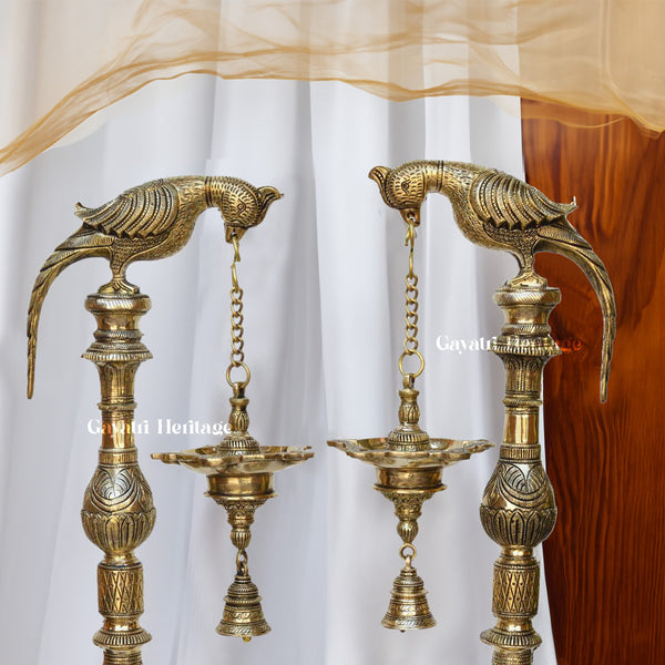 Brass Parrot Lamp with Bell – Musical Grace in Décor | Gayatri Heritage