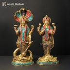 Brass Vishnu Laxmi Statue Pair – Divine Harmony for Your Home