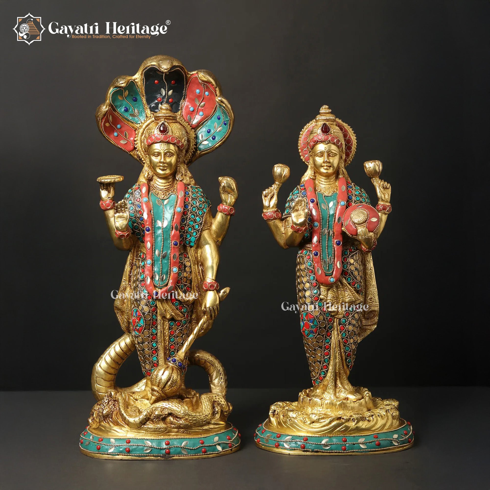 Brass Vishnu Laxmi Statue Pair – Divine Harmony for Your Home