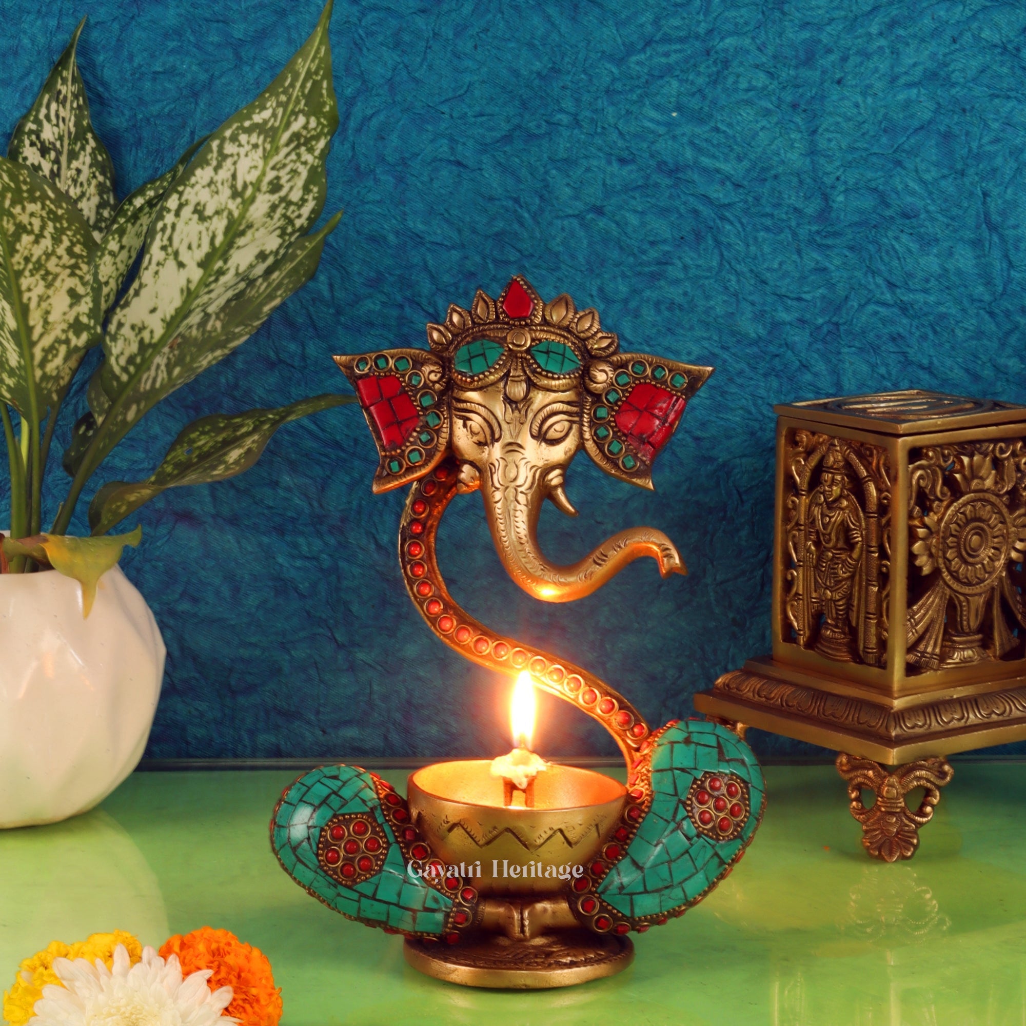 Brass Vinayagar Diya – Ganesha Oil Lamp for Pooja | Gayatri Heritage