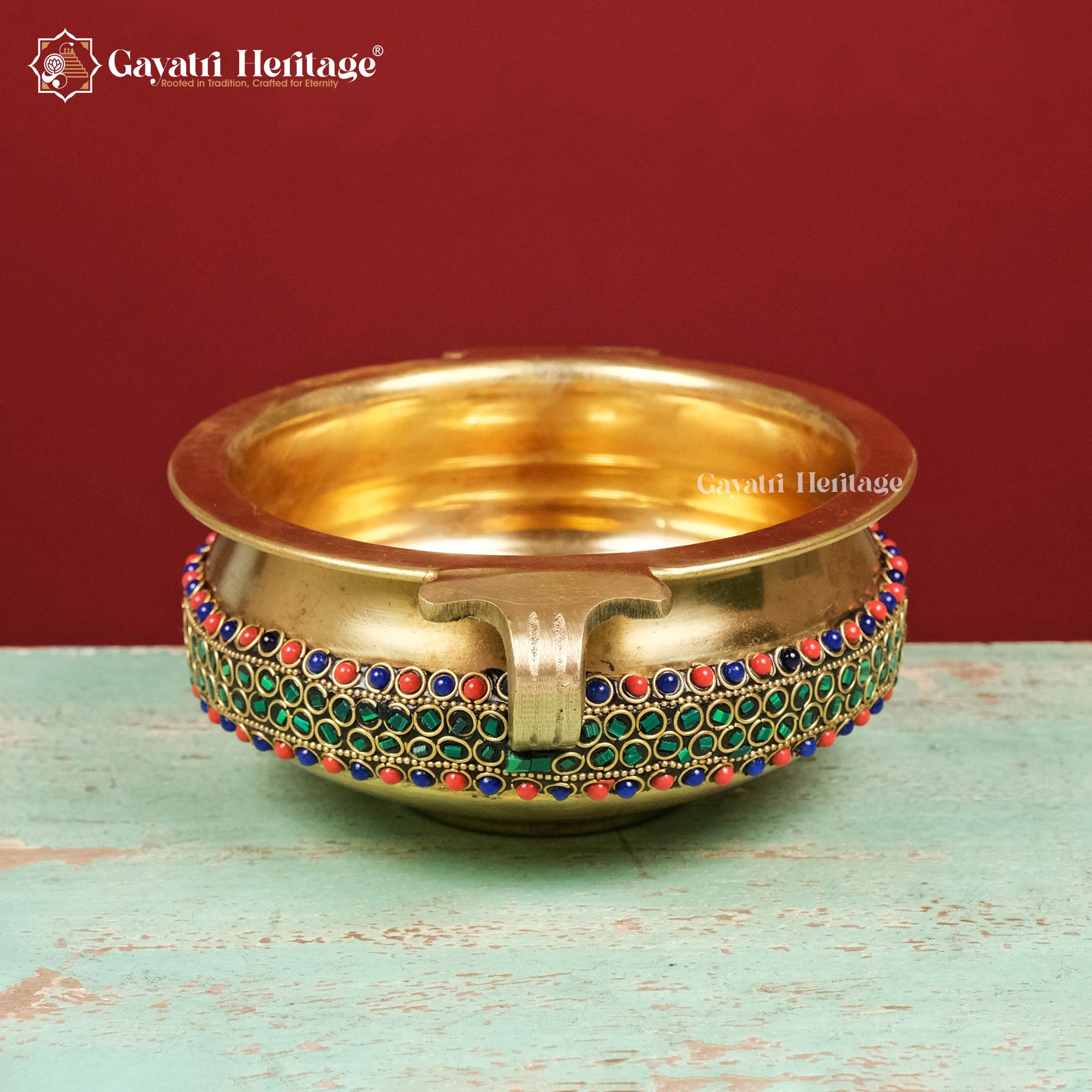 Brass Traditional Urli with Stone Work – Elegant Home Decor | Gayatri Heritage