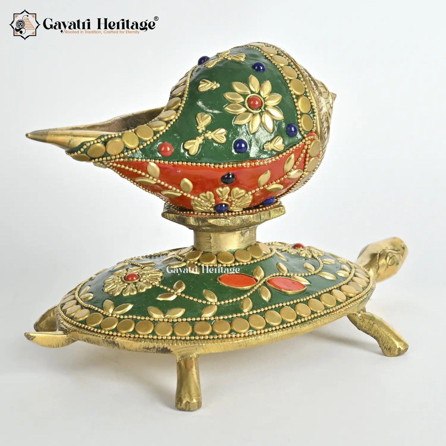 Brass Turtle with Shankh – Auspicious Stone Art Decor | Gayatri Heritage