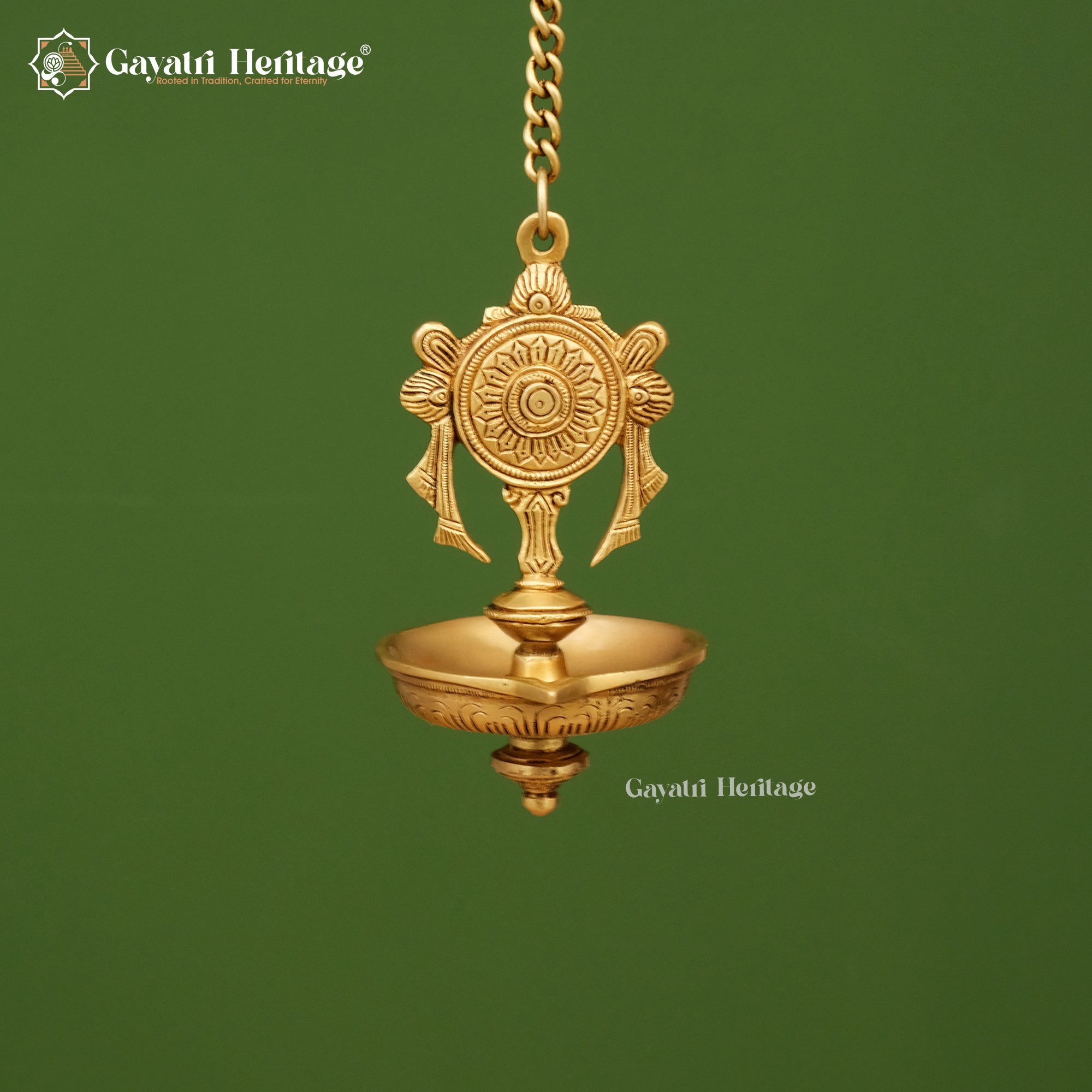 Brass Shankh Chakra Diya – Spiritual Oil Lamp for Pooja | Gayatri Heritage