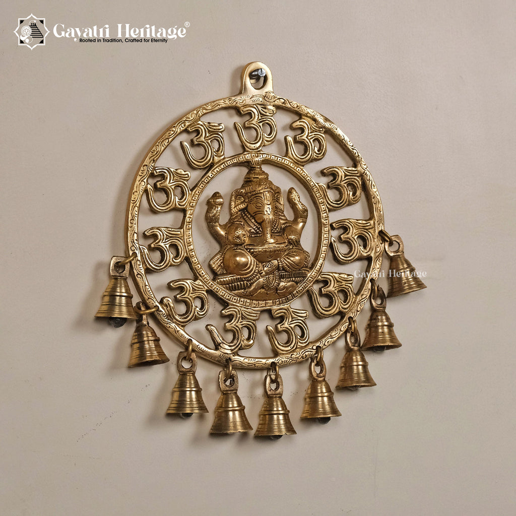 Brass Wall Hanging Ganesha – Om Decor with Bells