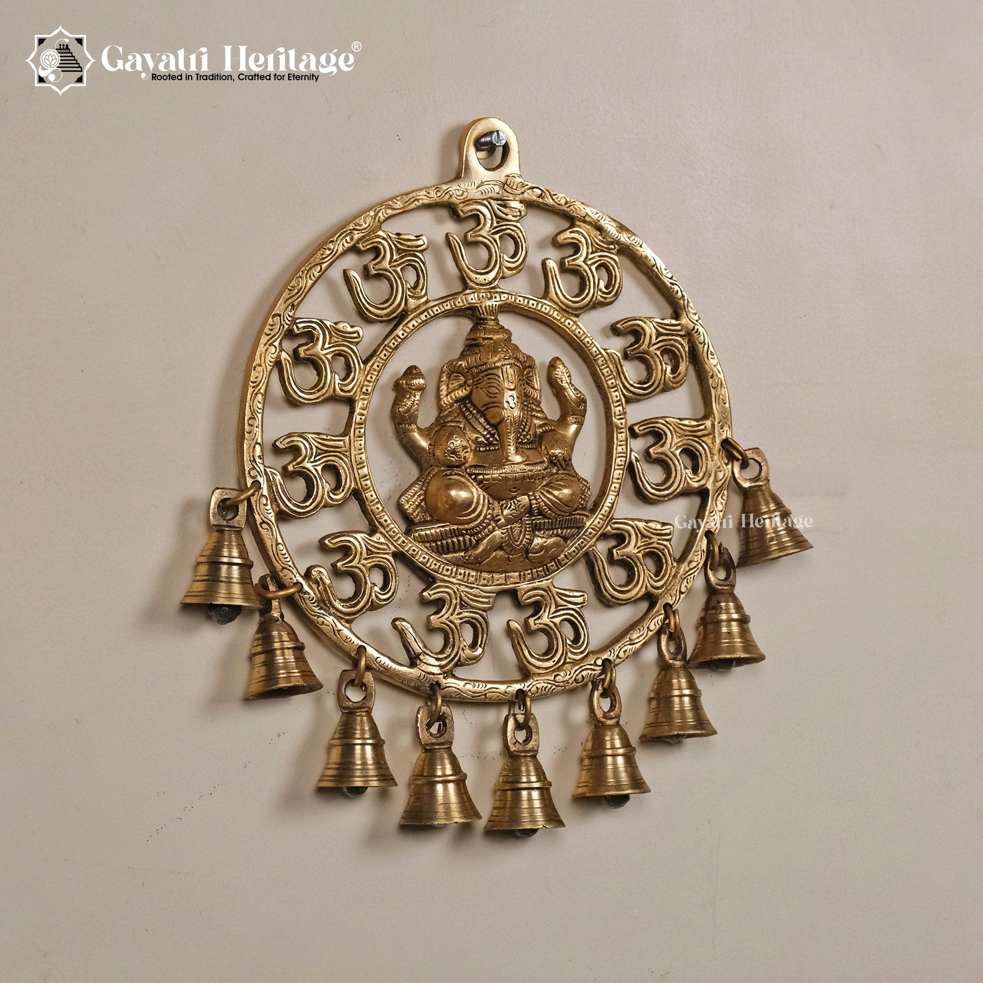 Brass Wall Hanging Ganesha – Om Decor with Bells