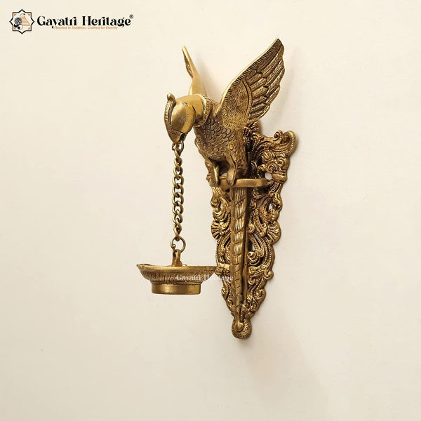 Brass Parrot Design Wall Decor Diya – Elegant Lighting with Artistic Charm | Gayatri Heritage