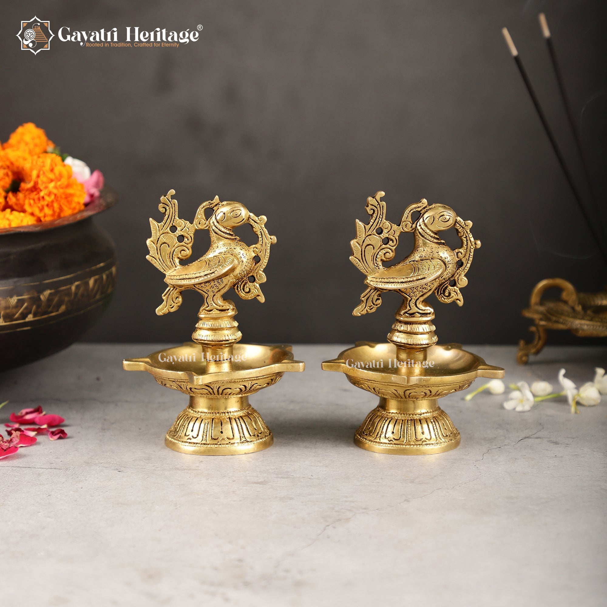 Brass Sparrow Design Diya – Unique Artistic Décor | Gayatri Heritage