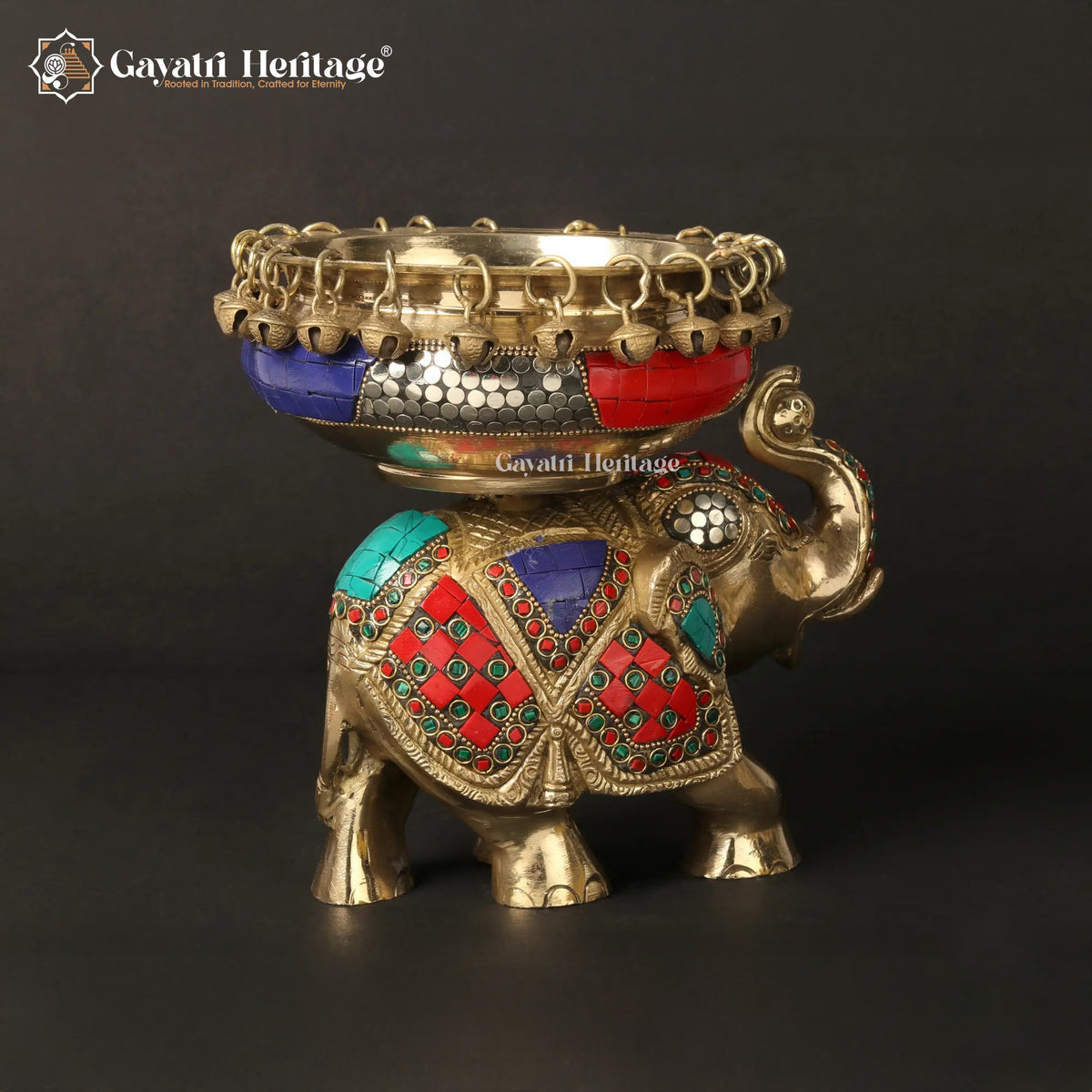 Brass Elephant with Urli in Stone Work – Royal Decor | Gayatri Heritage